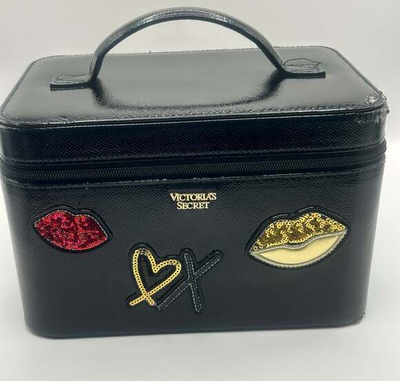 Victoria's Secret Handbags - Victoria's Secret Black Vanity Makeup Train Case with Sequin Patches